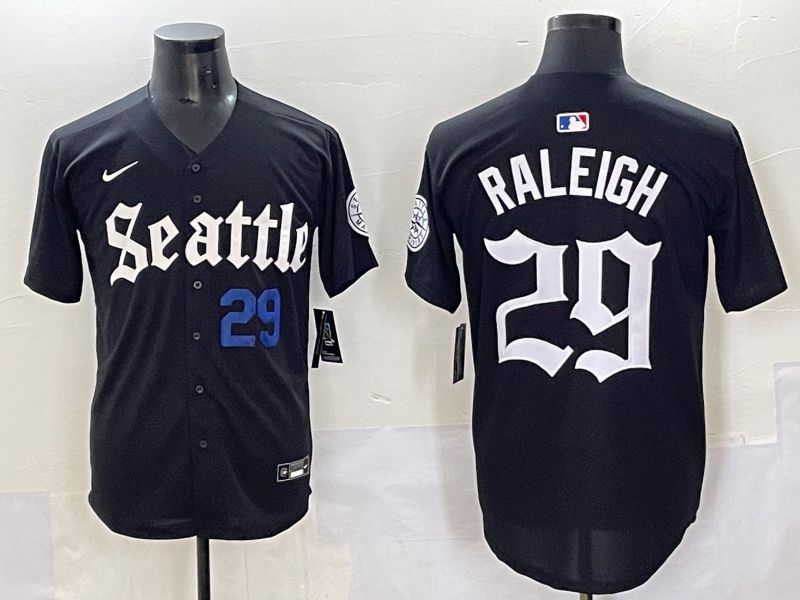 Men 2025 Seattle Mariners #29 Raleigh Black Five generations Joint Name Nike MLB Jersey style 6234